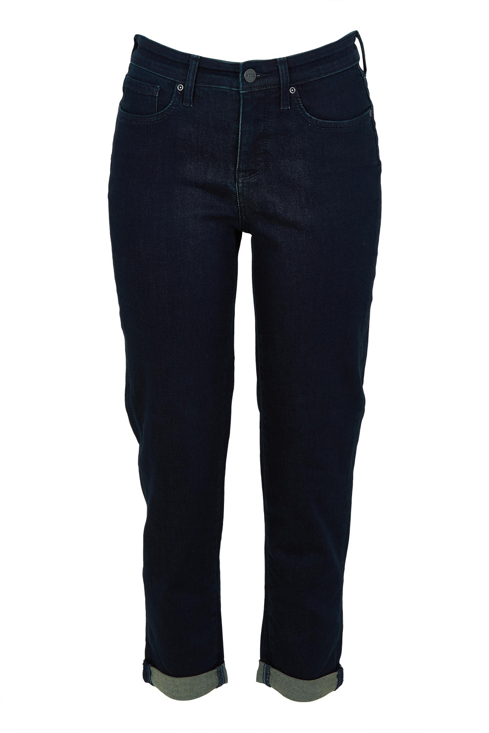 Product shot of the Margot Girlfriend Jean in colour Midnight (Blue), from the front