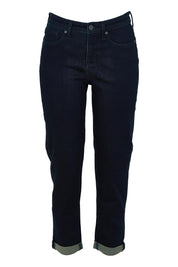 Product shot of the Margot Girlfriend Jean in colour Midnight (Blue), from the front