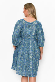 Preloved Frida Cotton Boho Dress - Blue