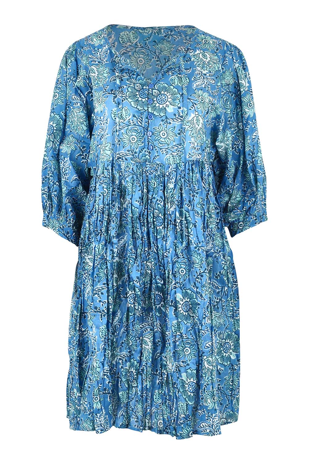 Preloved Frida Cotton Boho Dress - Blue