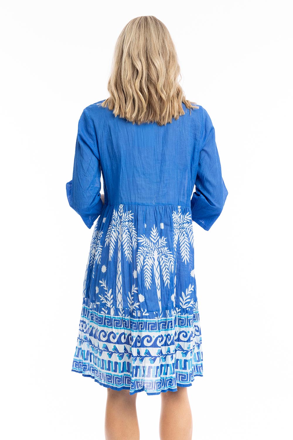 Model Genericm wearing size sample of the Vivian Cotton Shirt Dress - Blue in colour Blue, from the back