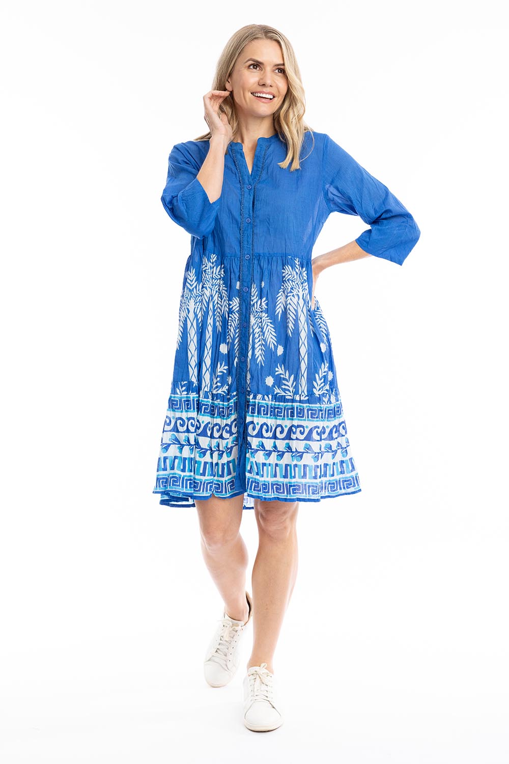 Model Genericm wearing size sample of the Vivian Cotton Shirt Dress - Blue in colour Blue, from the front