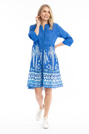 Model Genericm wearing size sample of the Vivian Cotton Shirt Dress - Blue in colour Blue, from the front
