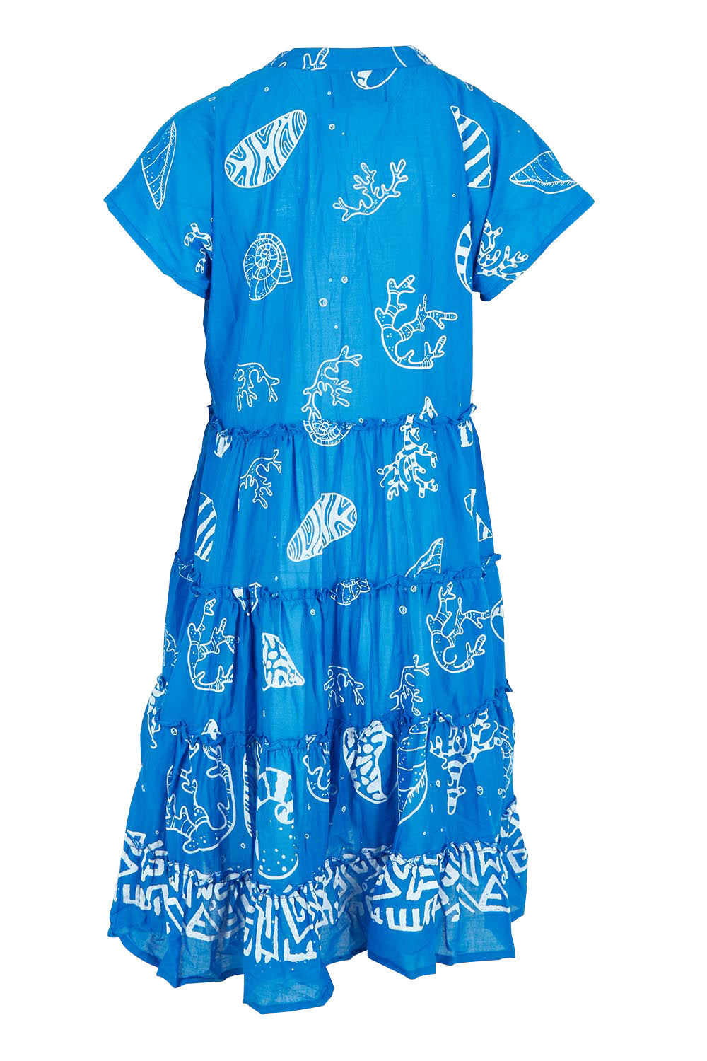 Product shot of the Tiered Cotton Dress in colour Cobalt (Blue), from the back