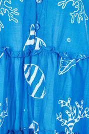 Product shot of the Tiered Cotton Dress in colour Cobalt (Blue), detail