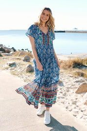 Model Genericm wearing size sample of the Zola Cotton Maxi Dress - Gujrat in colour Gujrat, from the front