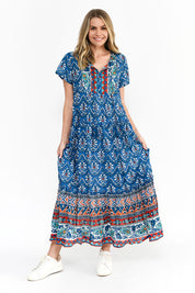 Model Genericm wearing size sample of the Zola Cotton Maxi Dress - Gujrat in colour Gujrat, from the front