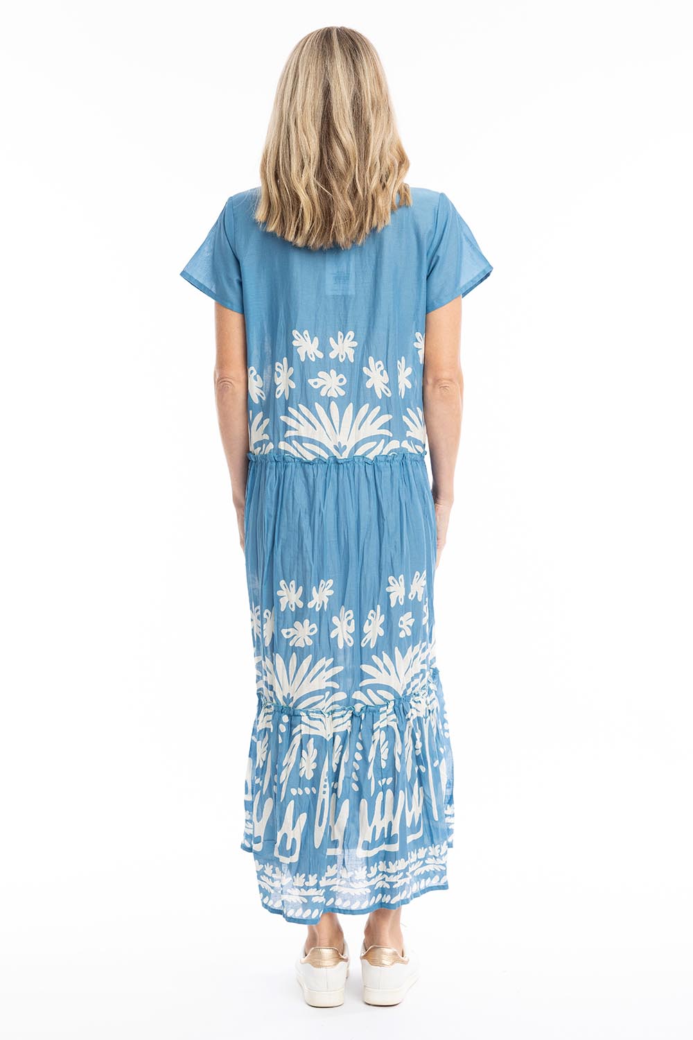 Model Genericm wearing size sample of the Zola Cotton Maxi Dress - Denim in colour Denim, from the front