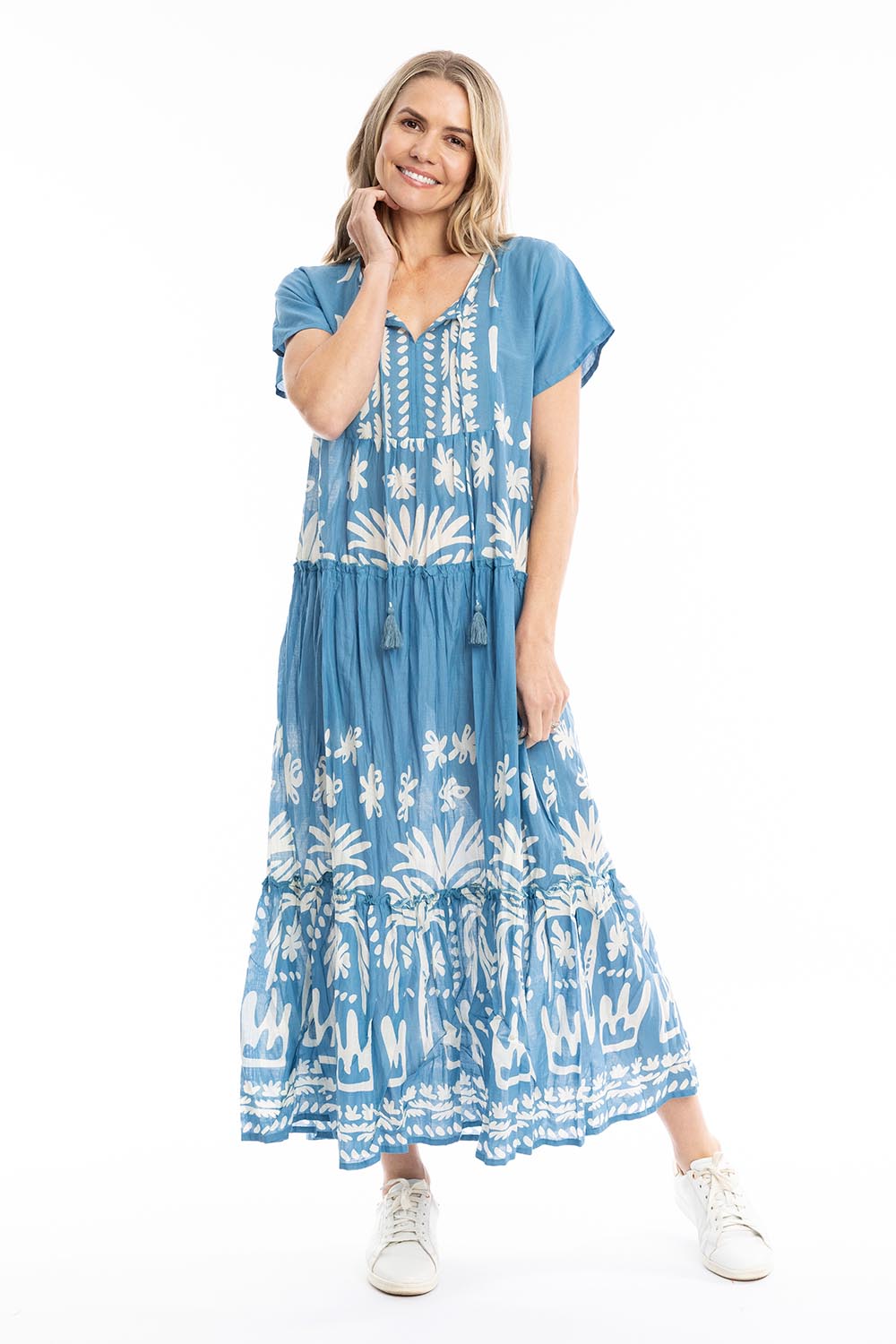 Model Genericm wearing size sample of the Zola Cotton Maxi Dress - Denim in colour Denim, from the front