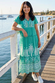 Model Genericm wearing size sample of the Zola Cotton Maxi Dress - Jade in colour Jade, from the front
