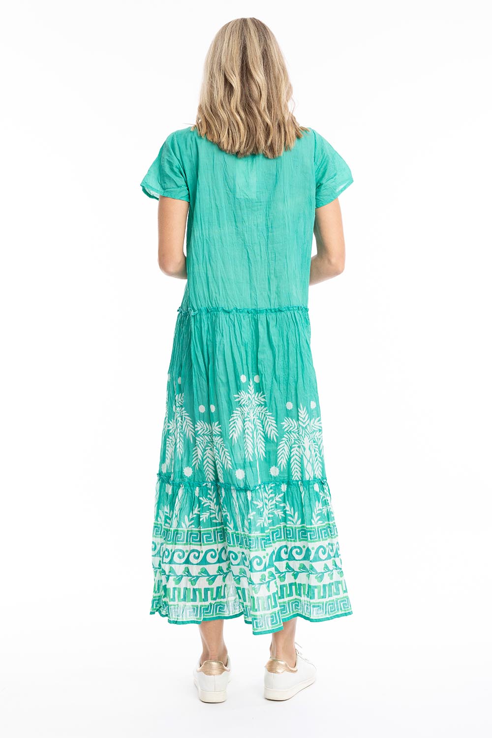 Model Genericm wearing size sample of the Zola Cotton Maxi Dress - Jade in colour Jade, from the front