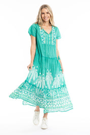 Model Genericm wearing size sample of the Zola Cotton Maxi Dress - Jade in colour Jade, from the front