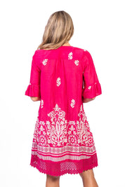 Model Genericm wearing size sample of the Hannah Cotton Dress - Pink in colour Pink, from the back