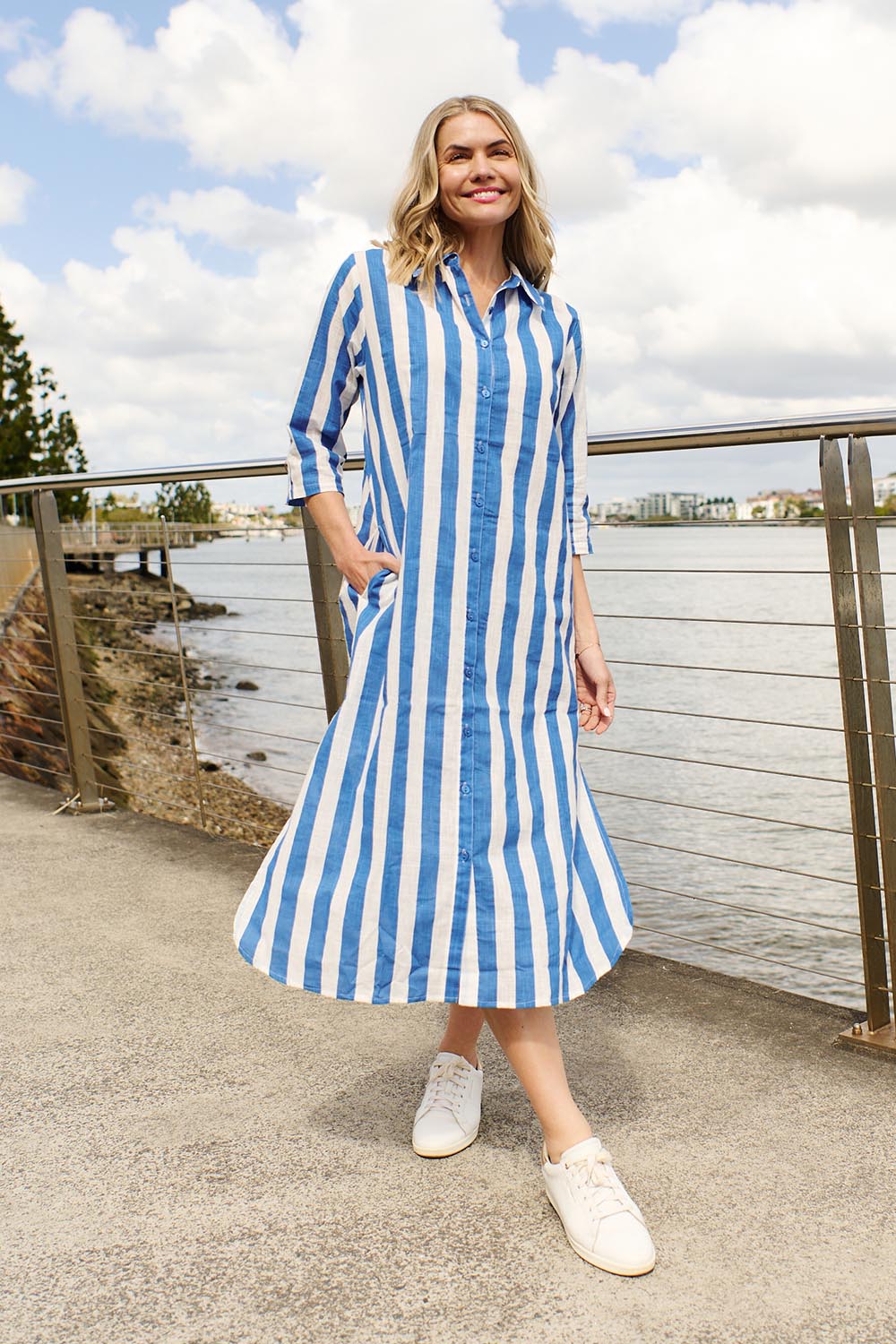 Model Genericm wearing size sample of the Sofia Cotton Shirt Dress - Blue in colour Blue, from the front