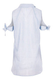 Product shot of the Cooks Shirt in colour Stripes (White), from the back