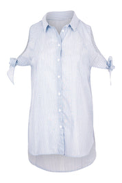 Product shot of the Cooks Shirt in colour Stripes (White), from the front