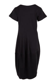 Product shot of the Essentials Bubble Cotton Knit Dress - Black in colour Black, from the back