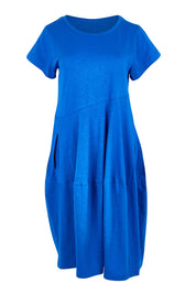 Product shot of the Essentials Bubble Cotton Knit Dress - Blue in colour Blue, from the front