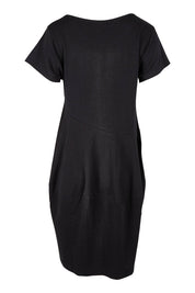 Product shot of the Essentials Organic Cotton Bubble Dress in colour Black (Black), from the back