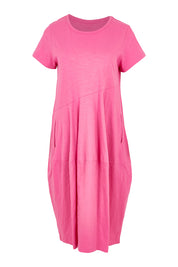 Product shot of the Essentials Organic Cotton Bubble Dress in colour Pink (Pink), from the front