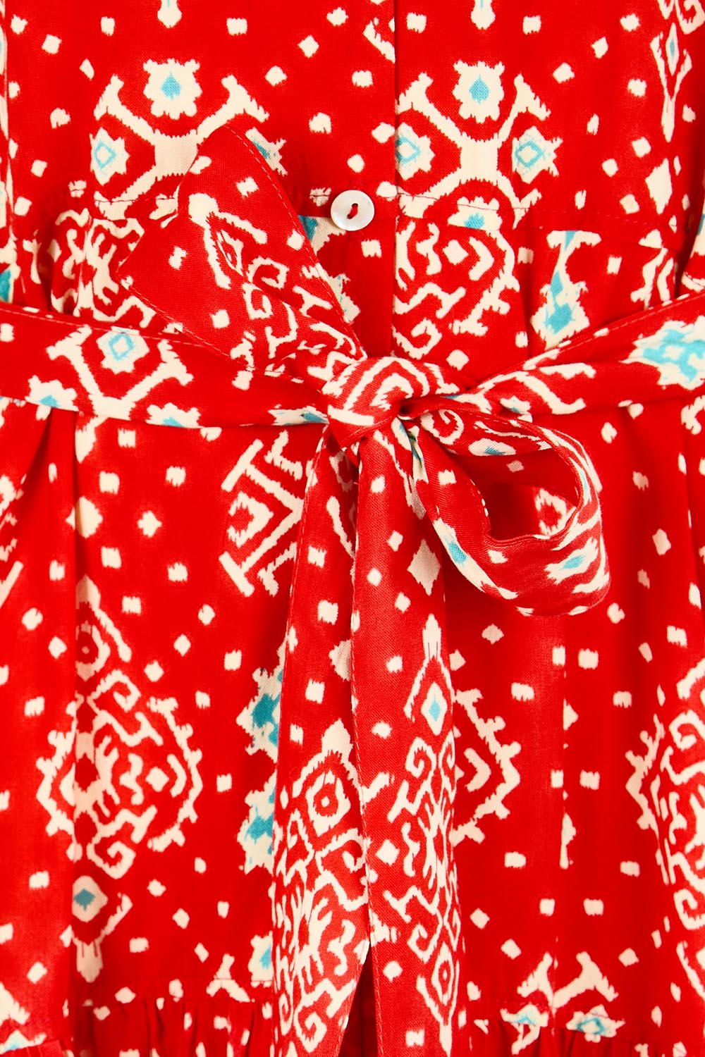Product shot of the V-Neck Button Through Dress – Print in colour Print, showing detail