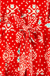 Product shot of the V-Neck Button Through Dress – Print in colour Print, showing detail