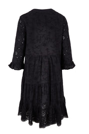Product shot of the Essentials Broderie Frill Hem and Sleeves Dress - Black in colour Black, from the back