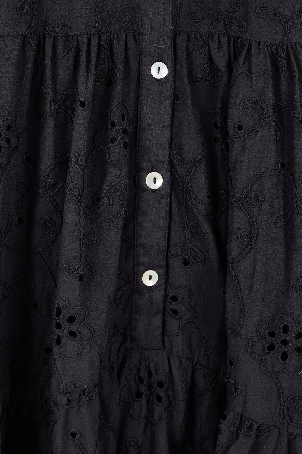 Product shot of the Essentials Broderie Frill Hem and Sleeves Dress - Black in colour Black, showing detail