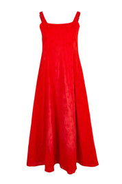 Product shot of the Essentials Broderie Strappy Cotton Dress - Red in colour Red, from the front