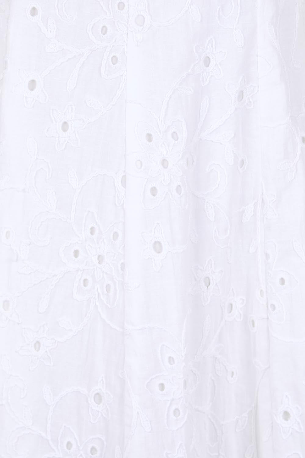 Product shot of the Essentials Broderie Strappy Cotton Dress - White in colour White, showing detail