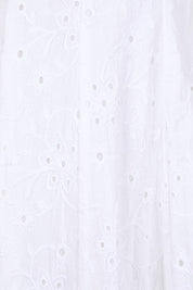 Product shot of the Essentials Broderie Strappy Cotton Dress - White in colour White, showing detail
