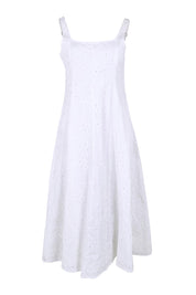 Product shot of the Essentials Broderie Strappy Cotton Dress - White in colour White, from the front