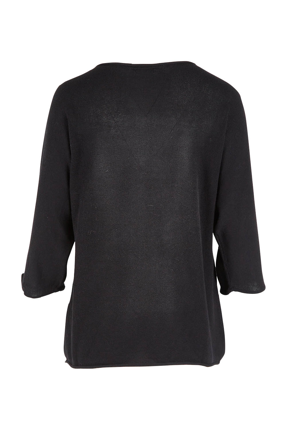 Product shot of the Knit Organic Cotton Top Long Sleeve in colour Black (Black), from the back