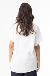 A model wearing the Embellished Cotton Tee in colour Whitepalm (White), from the back
