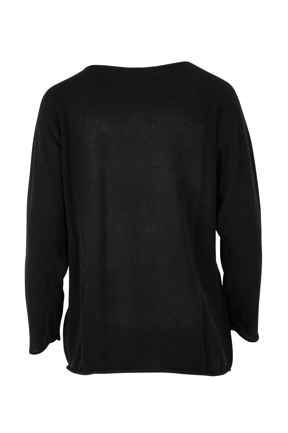 Product shot of the Essentials Organic Cotton Boat Ls Neck Top in colour Black (Black), from the back