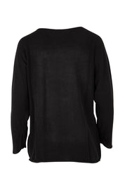 Product shot of the Essentials Organic Cotton Boat Ls Neck Top in colour Black (Black), from the back