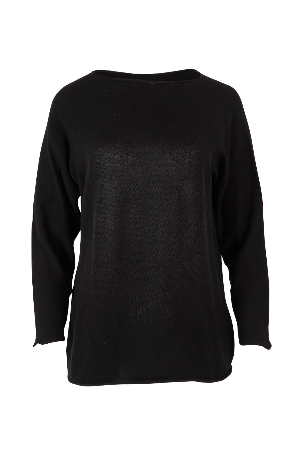 Product shot of the Essentials Organic Cotton Boat Ls Neck Top in colour Black (Black), from the front