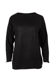 Product shot of the Essentials Organic Cotton Boat Ls Neck Top in colour Black (Black), from the front
