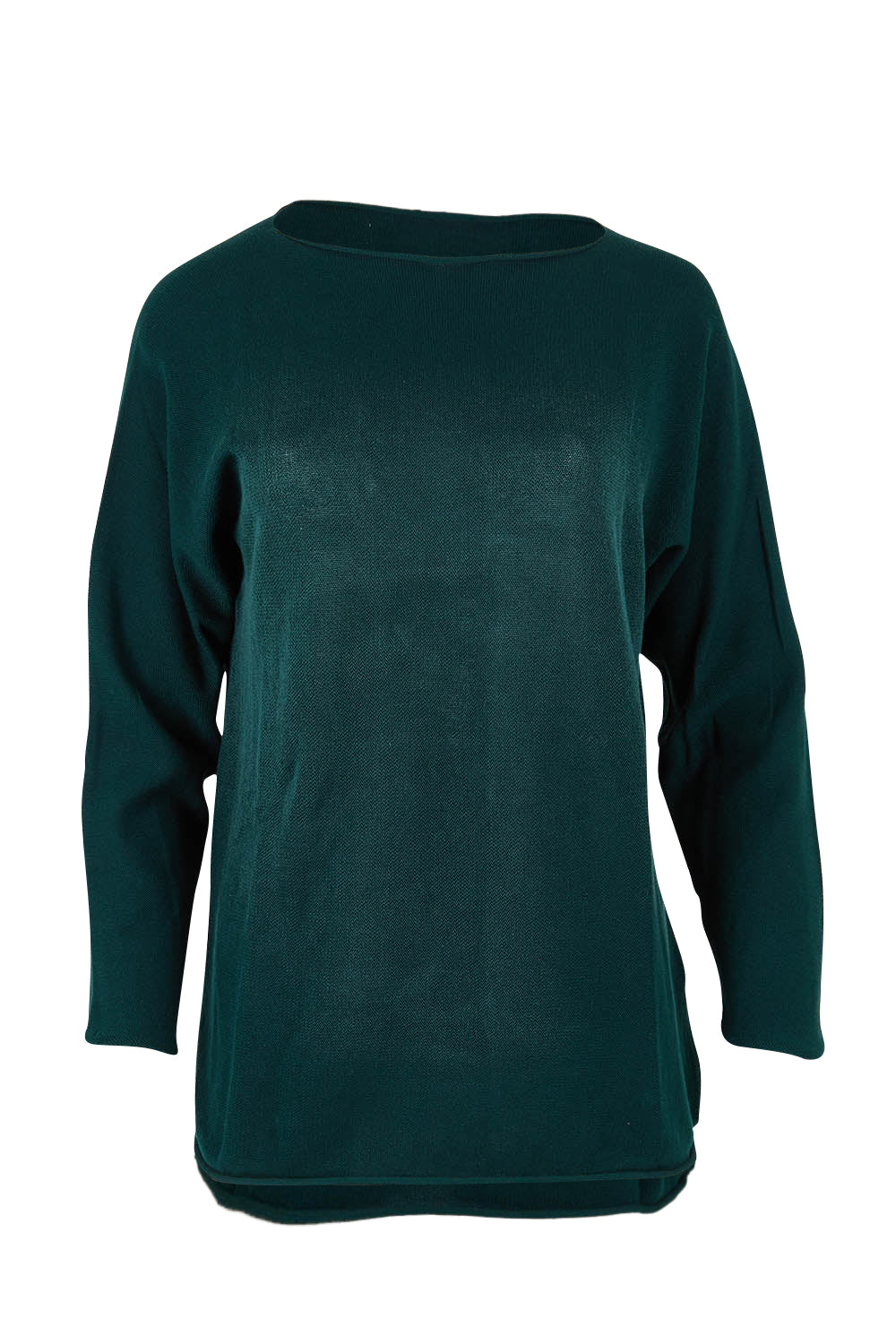 Product shot of the Essentials Organic Cotton Boat Ls Neck Top in colour Pine (Green), from the front
