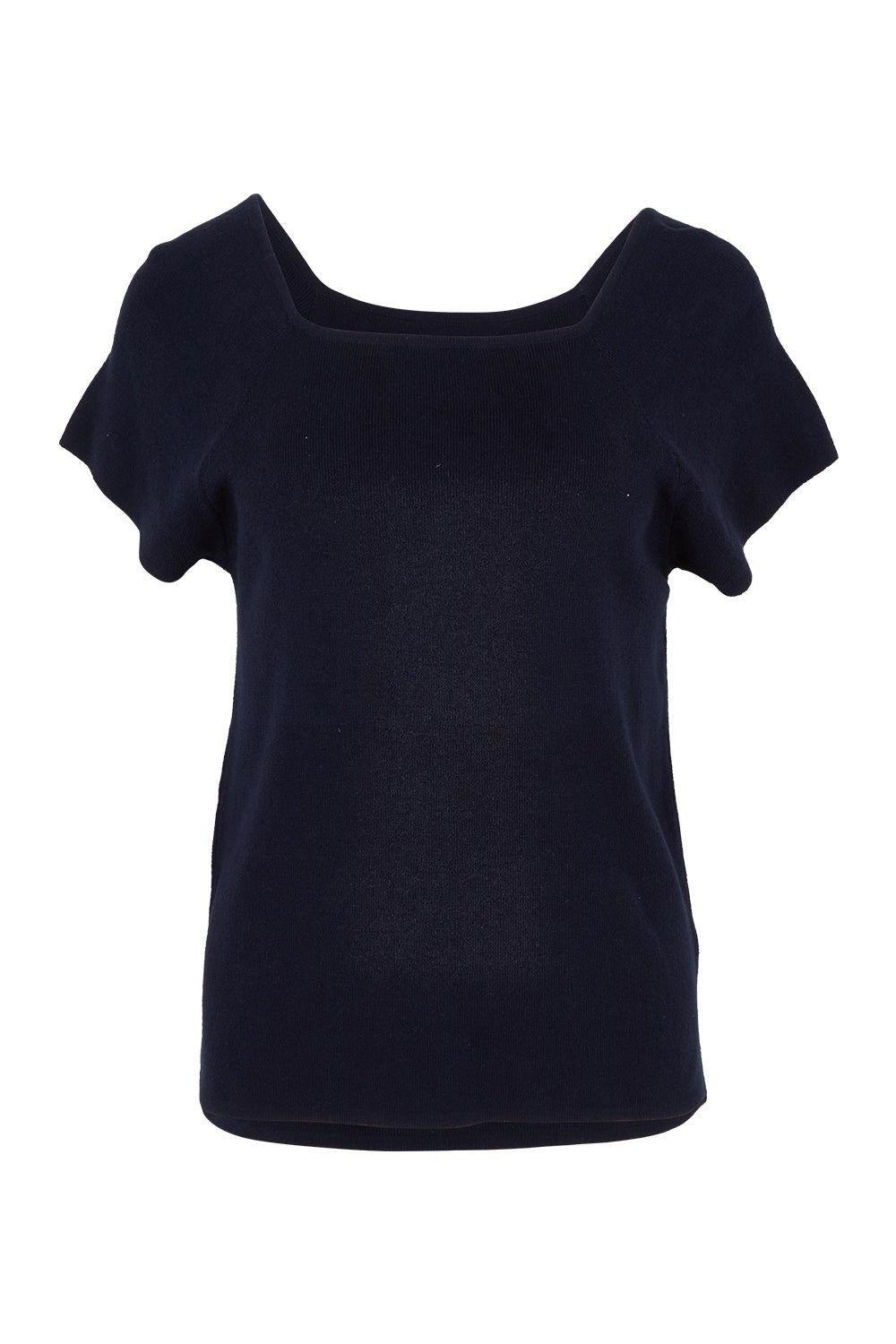 Product shot of the Essentials Squareneck Knit Cotton Top in colour Navy (Blue), from the back