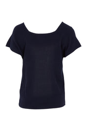 Product shot of the Essentials Squareneck Knit Cotton Top in colour Navy (Blue), from the front