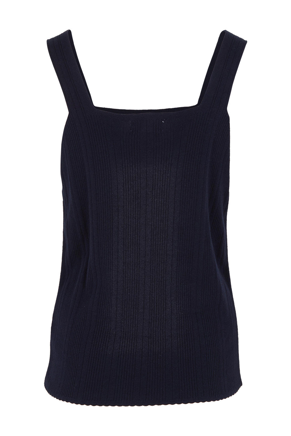 Product shot of the Essentials Squareneck Knit Cotton Tank in colour Navy (Blue), from the back