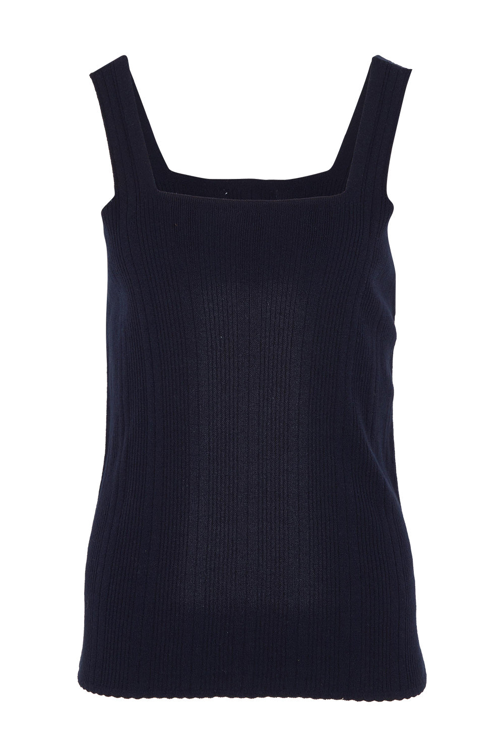 Product shot of the Essentials Squareneck Knit Cotton Tank in colour Navy (Blue), from the front