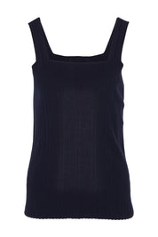 Product shot of the Essentials Squareneck Knit Cotton Tank in colour Navy (Blue), from the front