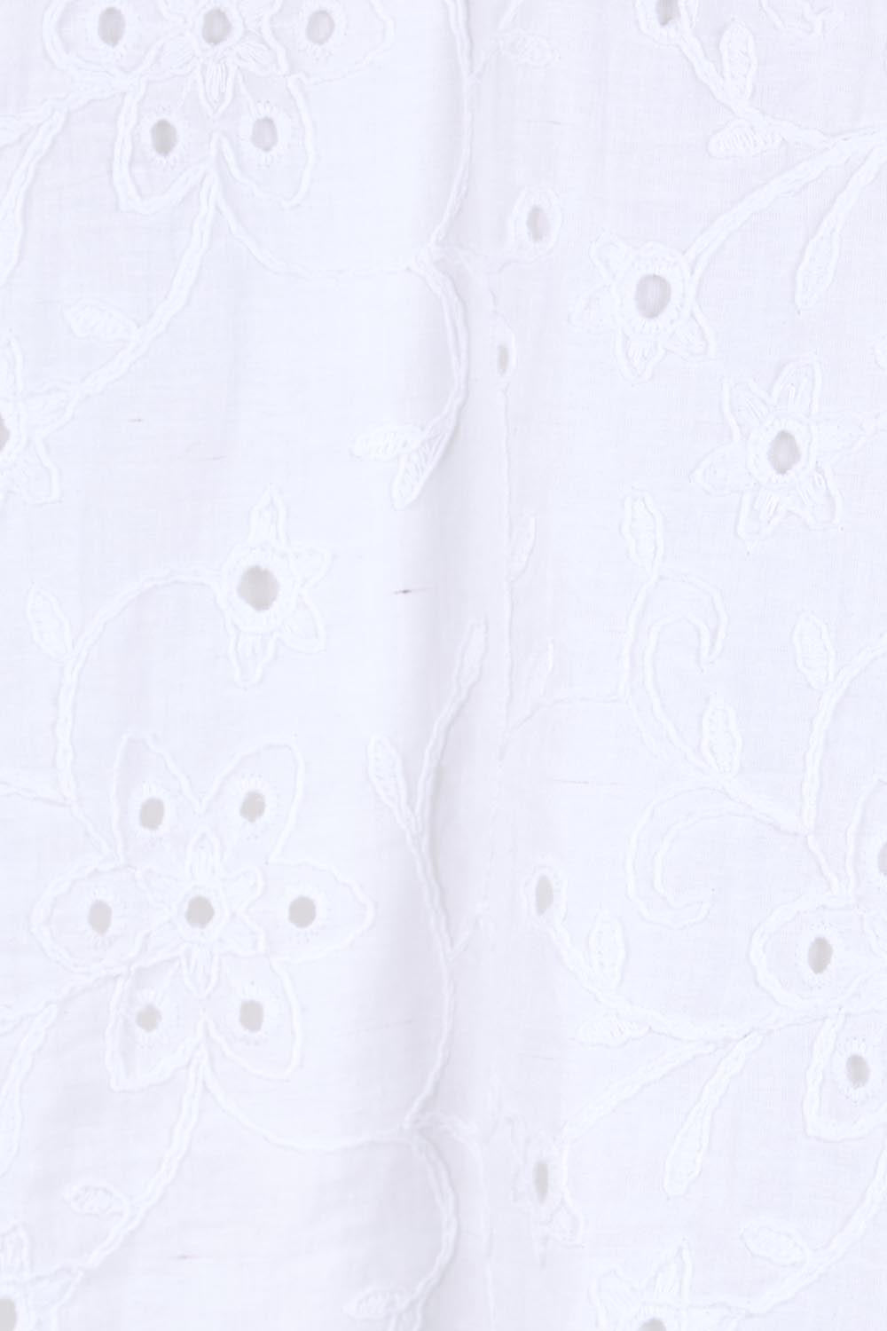 Product shot of the Essentials Broderie Frill Sleeve Cotton Top - White in colour White, showing detail