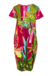 Product shot of the Printed Bubble Organic Cotton Dress in colour Marrakesh (Red), from the back