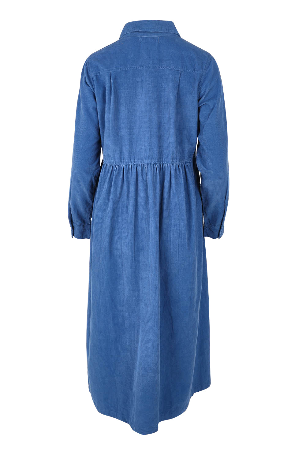 Product shot of the Corduroy Collar Dress in colour Blue (Blue), from the back