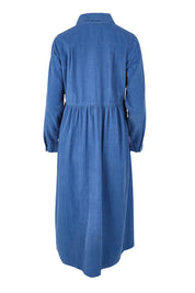 Product shot of the Corduroy Collar Dress in colour Blue (Blue), from the back