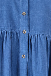 Product shot of the Corduroy Collar Dress in colour Blue (Blue), detail