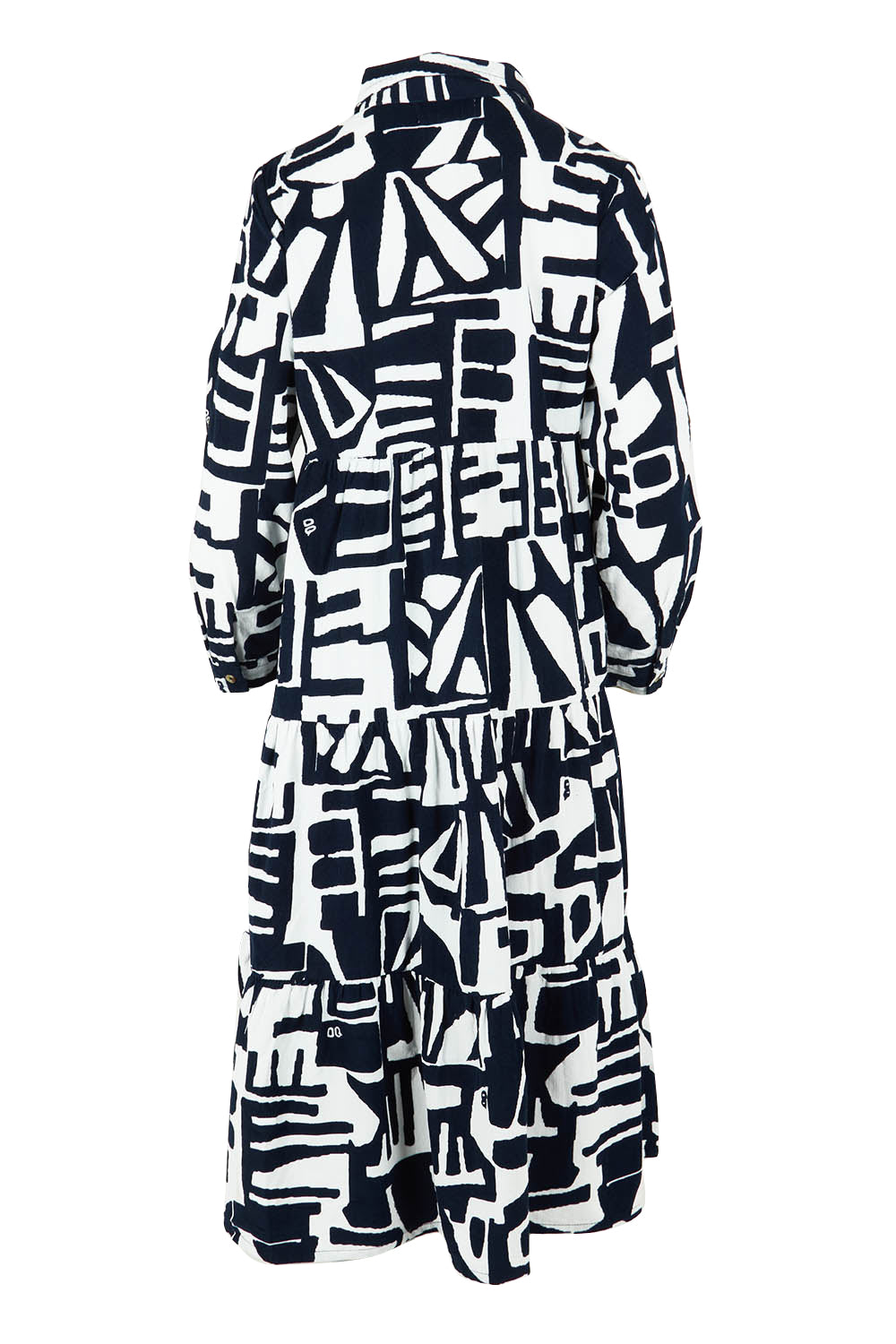 Product shot of the Corduroy Cotton Collar Dress in colour Navy (Blue), from the back